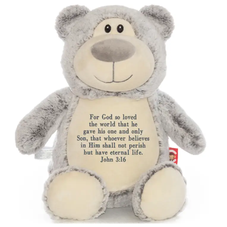 Grey Bear Cute Plush - Bible Verse - Plushie