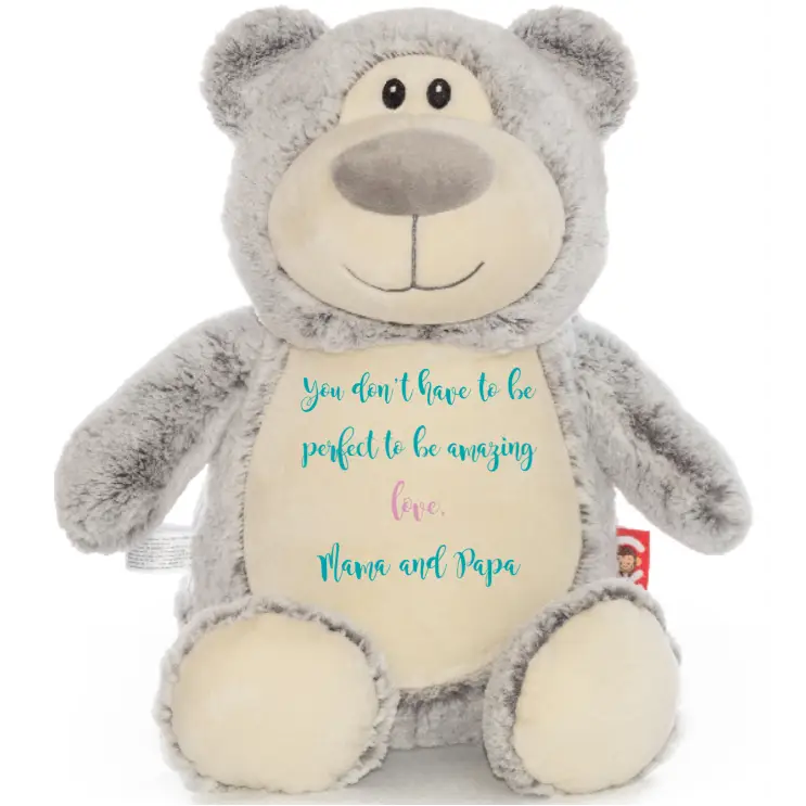 Grey Bear Cute Plush - Write Your Own Message - Plushie