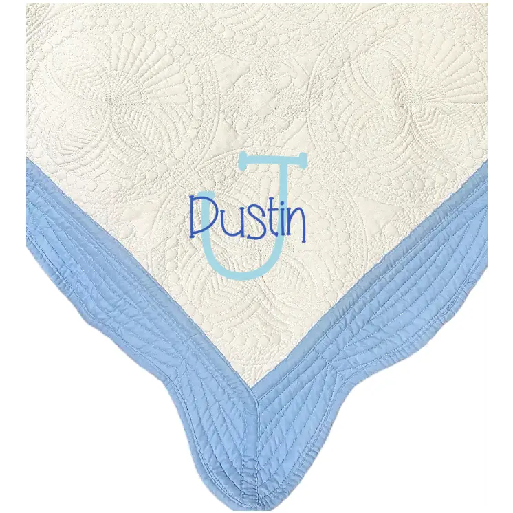 Light Blue and White Baby Quilt - First Name, Last Initial -