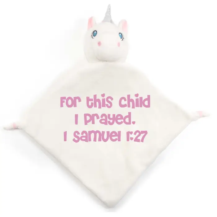 White Unicorn Personalized Lovey - Bible Verse -