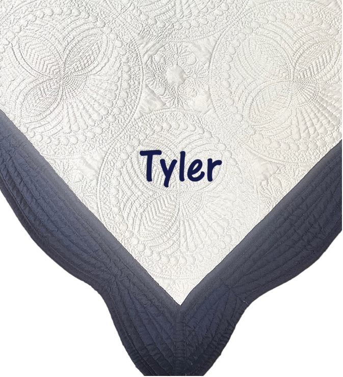 Dark Blue and White Baby Quilt - First Name - Baby Quilt