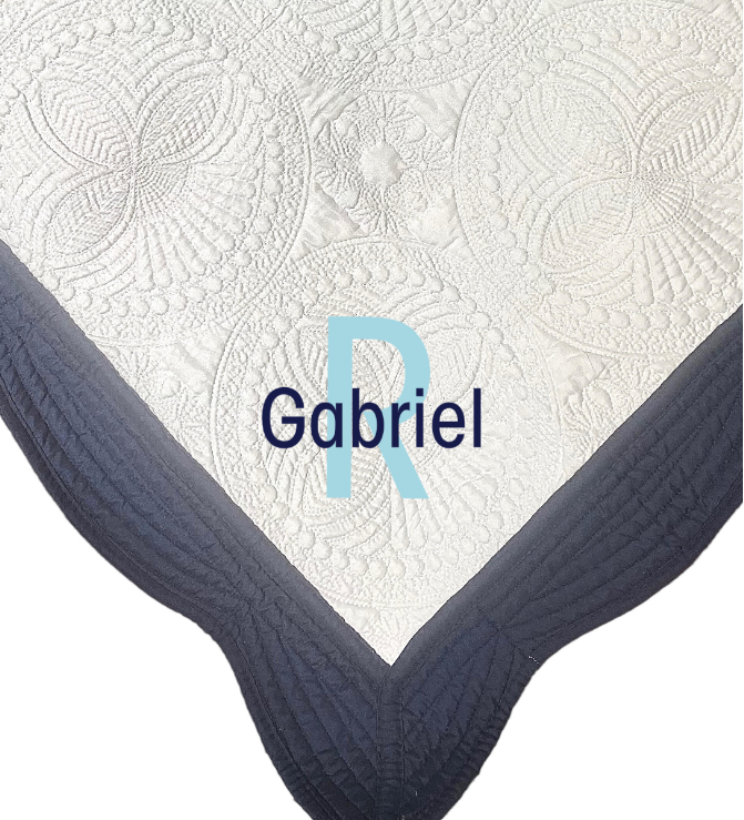 Dark Blue and White Baby Quilt - First Name, Last Initial -
