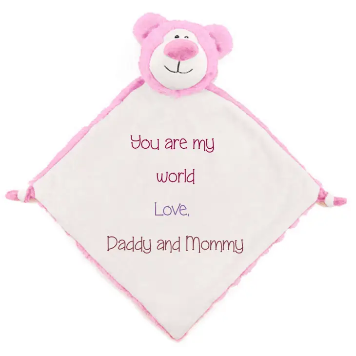Pink Bear Personalized Lovey - Write Your Own Message -