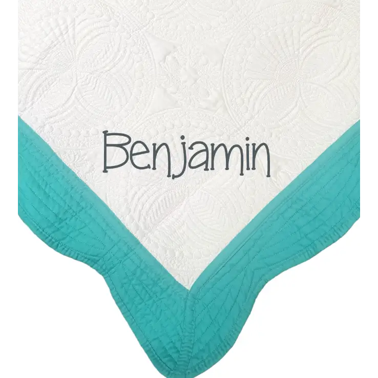 Teal and White Baby Quilt - First Name - Baby Quilt