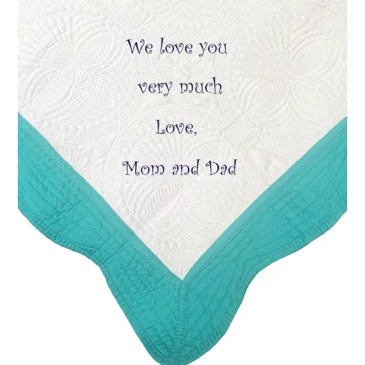 Teal and White Baby Quilt - Write Your Own Message - Baby